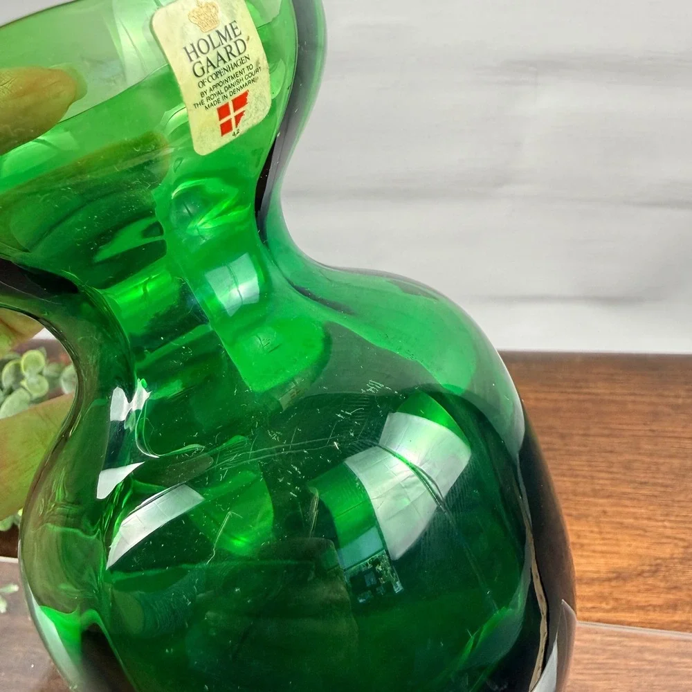 Holmegaard Denmark Emerald Green Art Glass Vase w/ Original Label Vintage